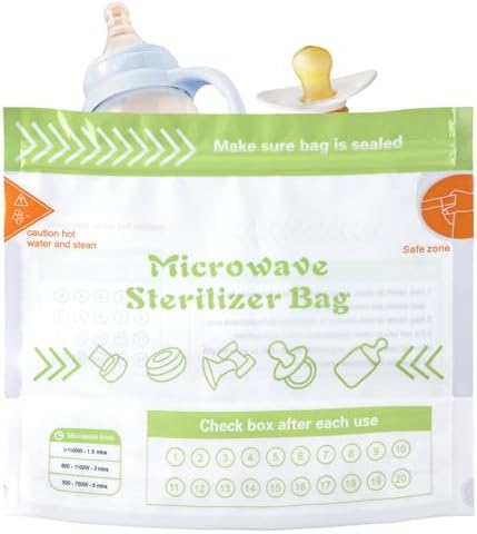 10pcs Microwave Steam Sterilizer Bags, Baby Bottle Cleaning Bag Reusable Sterilizer Bags for Breast Pump, Travel Baby Feeding Accessories for Momcozy S9 Pro/S12 Pro/V1/V2, 20 Uses per Bag PEUTIER