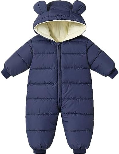 Зимний зимний комбинезон Vicycmc для маленьких девочек, милый костюм медвежонка, зимнее пальто для новорожденных, теплый комбинезон с капюшоном для младенцев (темно-синий, 2 т) Vicycmc
