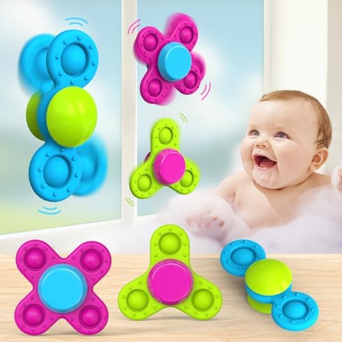 Tidolela Suction Cup Spinner Toys for Babies 10 Months+, 3Pcs Bath Toys Spinning Top Toddler Toys Age 1-3, Strong Suction Spinner Toys, Sensory Toys Birthday Gifts for 1-3 Year Old Girl Boy Tidolela