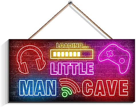 Пещера маленького человека, неоновая игровая деревянная дверная вывеска для декора комнаты маленького мальчика, подвесной декор для детской игровой комнаты (6 дюймов x 12 дюймов) Simimi art