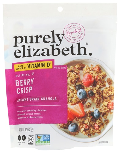 Gluten Free Ancient Grain Granola Salty-Sweet Crunchy Clusters Berry Crisp -- 8 oz Purely Elizabeth