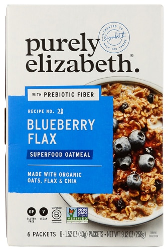 Superfood Oatmeal Gluten Free Vegan Non-GMO with Prebiotic Fiber made with Organic Oats Flax & Chai Blueberry Flax -- 6 Packets Purely Elizabeth