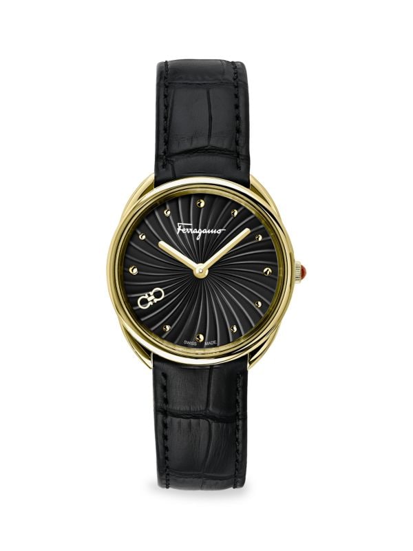 Часы Cuir 34MM IP Goldtone с кожаным ремешком и нержавеющей сталью Ferragamo