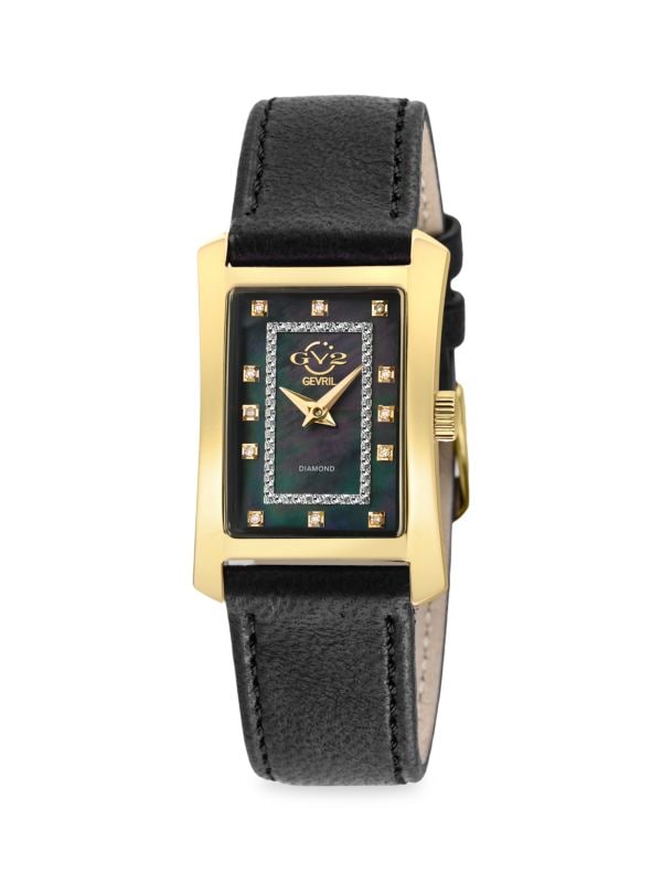 Часы Luino 29 мм с золотистым ремешком из нержавеющей стали, бриллиантами и кожей Gevril