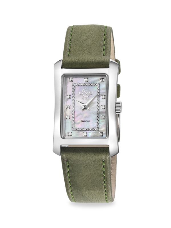 Часы Luino, 29 мм, из нержавеющей стали, с бриллиантами и кожаным ремешком Gevril