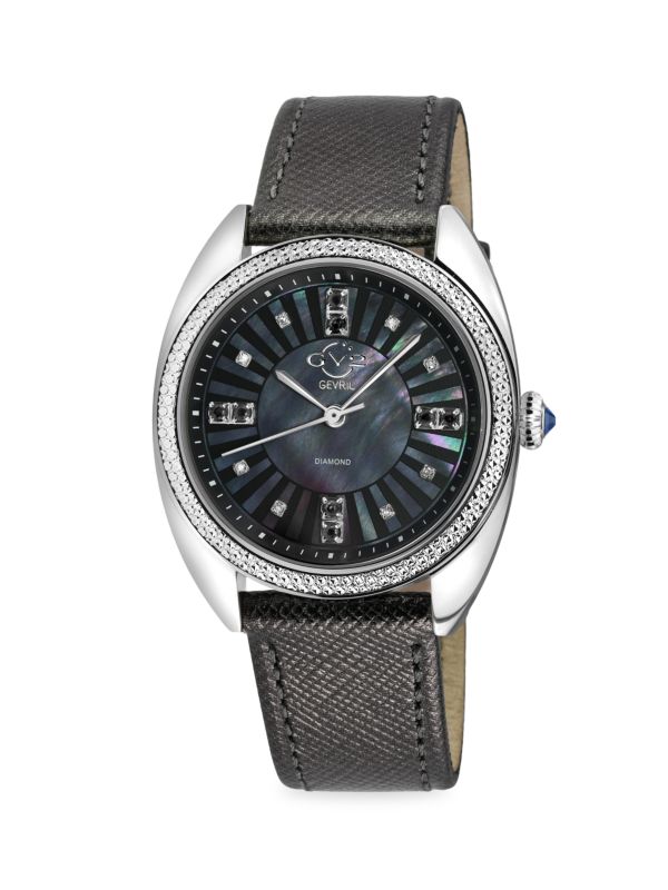Часы Palermo, 35 мм, нержавеющая сталь, бриллианты и кожаный ремешок Gevril