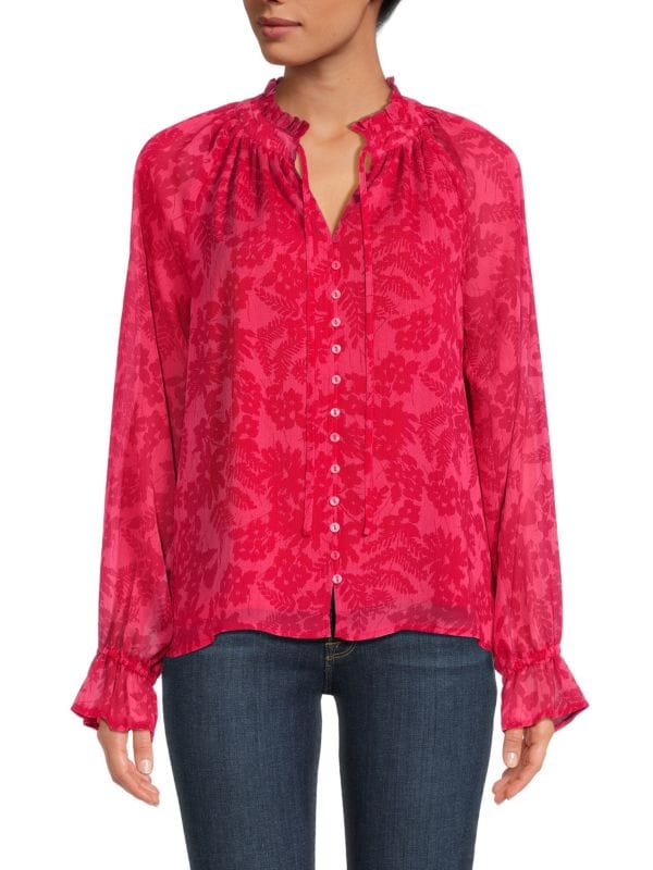 Блузка с цветочным принтом и завязками на шее Saks Fifth Avenue