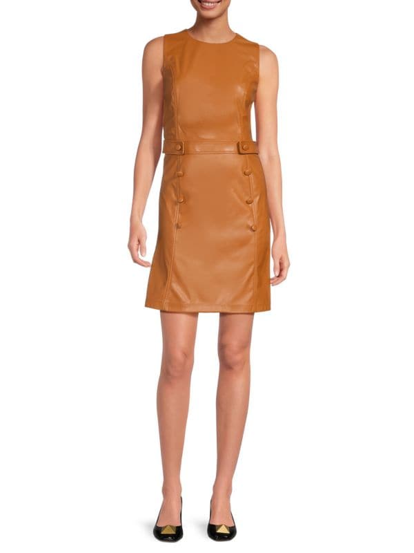 Мини-платье-футляр из искусственной кожи DKNY