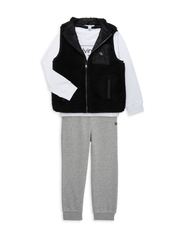 Комплект из футболки из трех предметов для маленького мальчика, жилета из искусственного шерлинга и спортивных штанов Calvin Klein