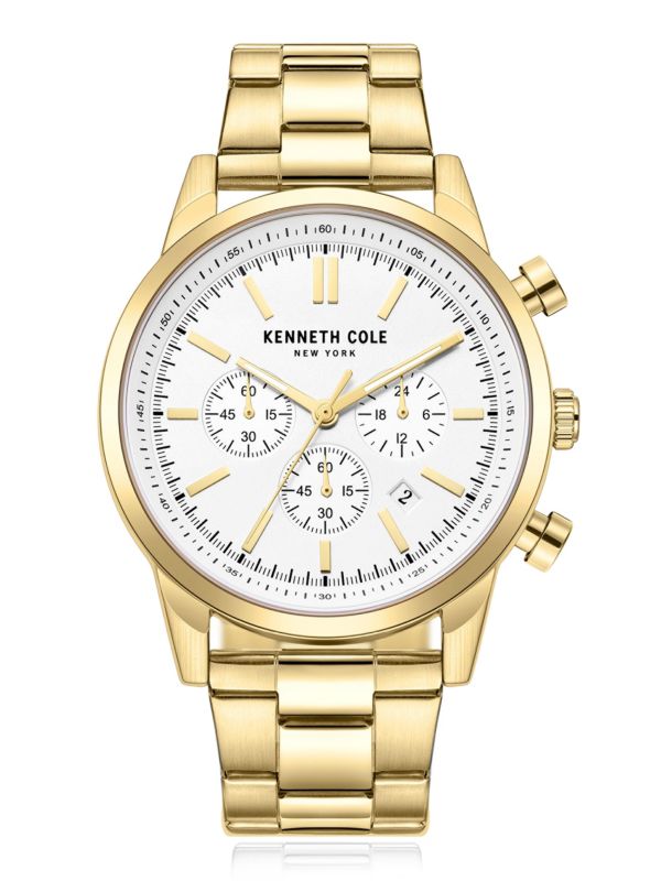 Часы Dress Sport 45 мм с золотистым браслетом из нержавеющей стали и хронографом Kenneth Cole