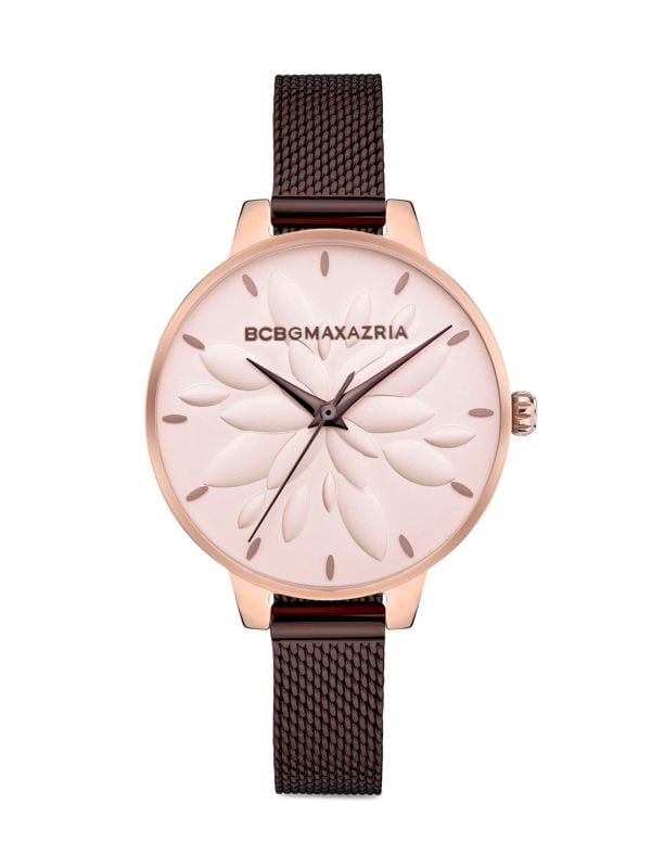 Классические часы из нержавеющей стали с цветочным сетчатым ремешком цвета розового золота 32 мм BCBGMAXAZRIA