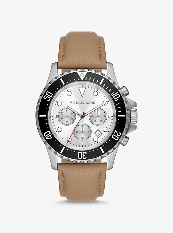 Крупногабаритные часы Everest из серебристой кожи и кожи Michael Kors
