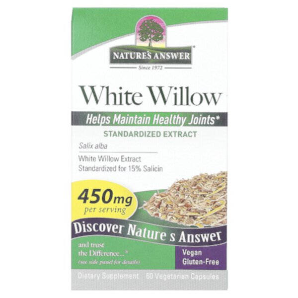 Белая ива, 450 мг, 60 вегетарианских капсул Nature's Answer