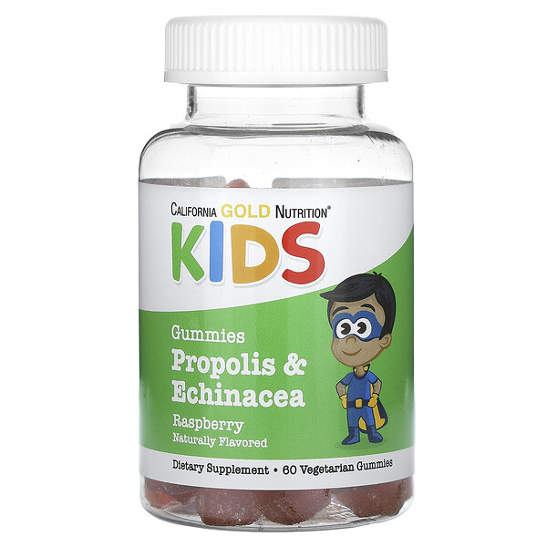 Прополис и эхинацея для детей, без желатина, натуральный вкус малины, 60 вегетарианских жевательных конфет California Gold Nutrition