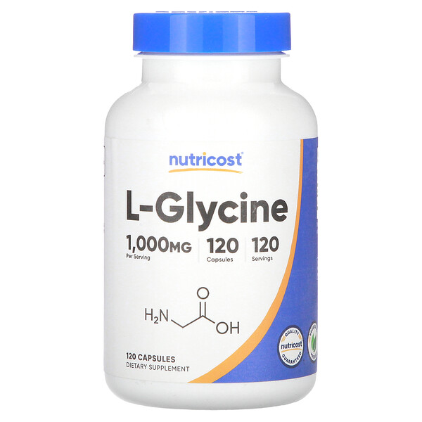 L-Glycine, 1,000 mg, 120 Capsules Nutricost