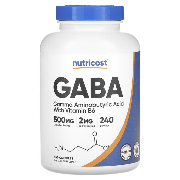 GABA с Витамином B6 - 500 мг - 240 капсул - Nutricost Nutricost