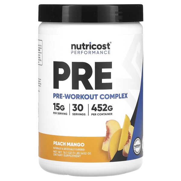 Performance, PRE, Pre-Workout Complex, Peach Mango, 1 lb (Фунты) (452 g) Nutricost