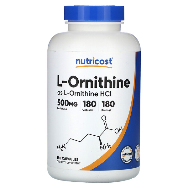 L-Ornithine, 500 мг, 180 капсул - Nutricost Nutricost