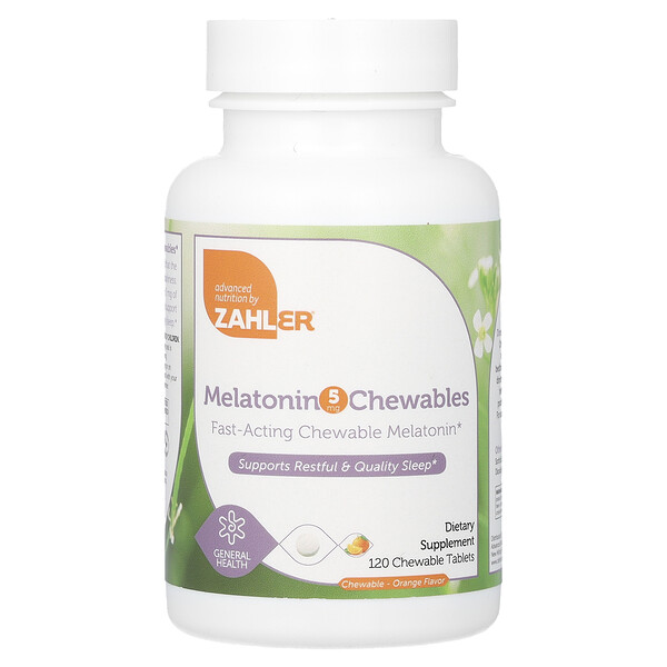Жевательные таблетки с мелатонином, апельсин, 5 мг, 120 жевательных таблеток Zahler