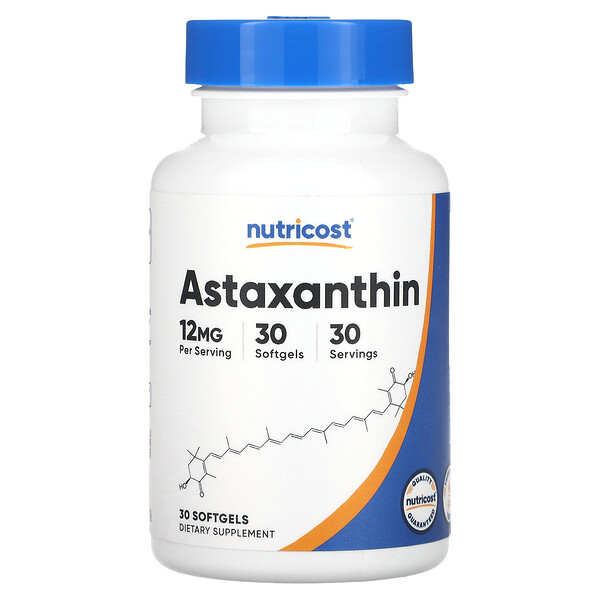 Астаксантин, 12 мг, 30 мягких таблеток Nutricost