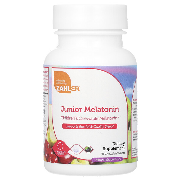 Junior Melatonin, Натуральный виноград, 60 жевательных таблеток Zahler