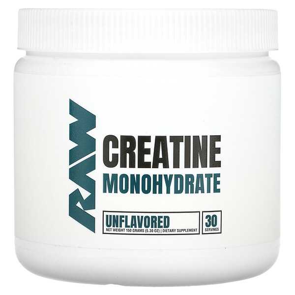 Креатин моногидрат, без вкуса, 5,30 унции (150 грамм) Raw Nutrition
