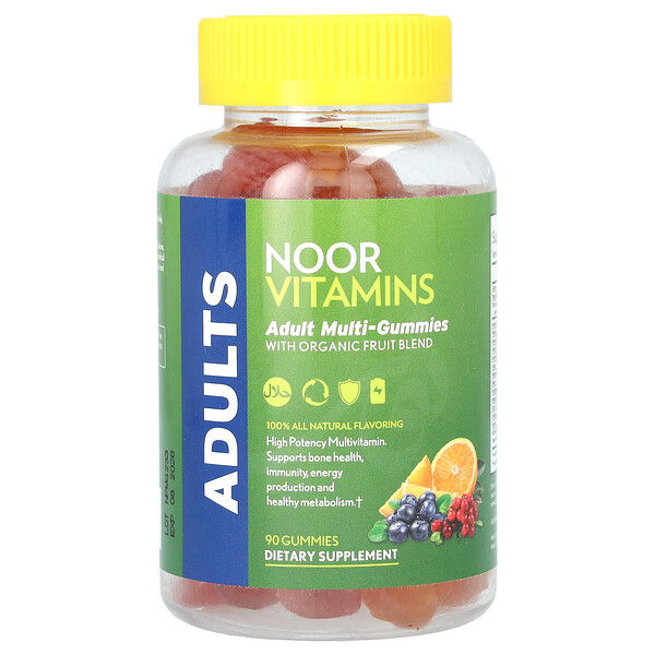 Мульти-жевательные конфеты для взрослых с органической фруктовой смесью, 90 жевательных конфет Noor Vitamins