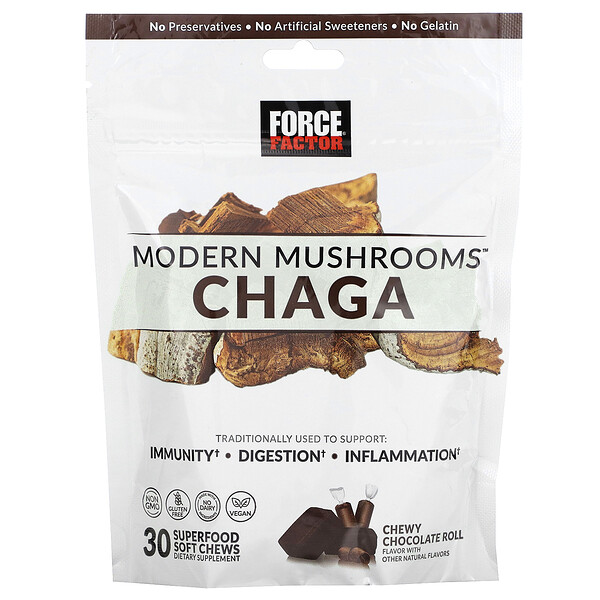 Modern Mushrooms, Чага, жевательный шоколадный рулет, 30 мягких жевательных конфет из суперпродуктов Force Factor