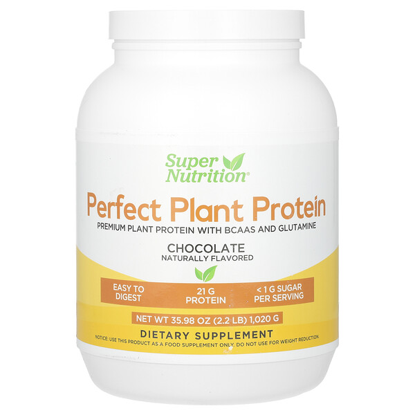 Perfect Plant Protein, шоколад, 2,2 фунта (1020 г) Super Nutrition