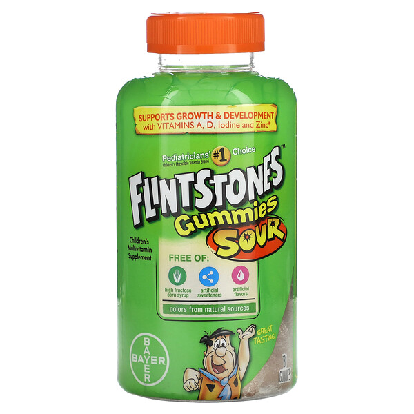 Детские мультивитамины, кислые жевательные конфеты, 180 жевательных конфет Flintstones
