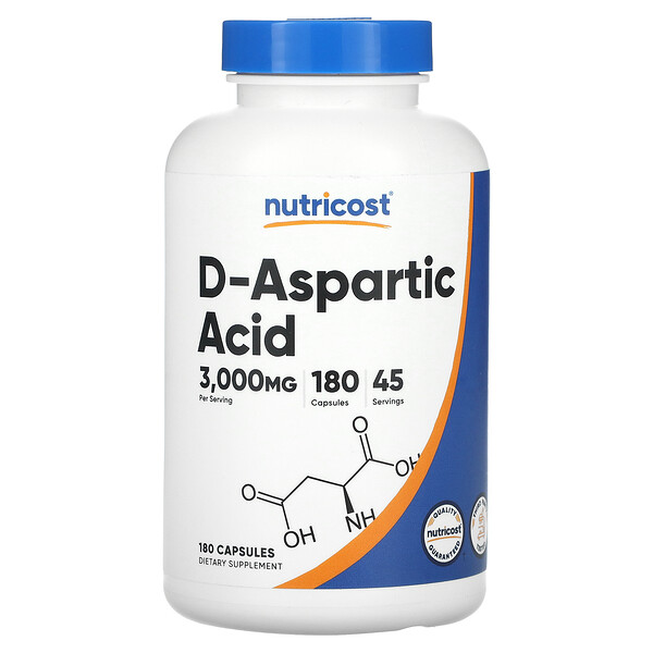 D-аспарагиновая кислота, 3000 мг, 180 капсул (750 мг на капсулу) Nutricost