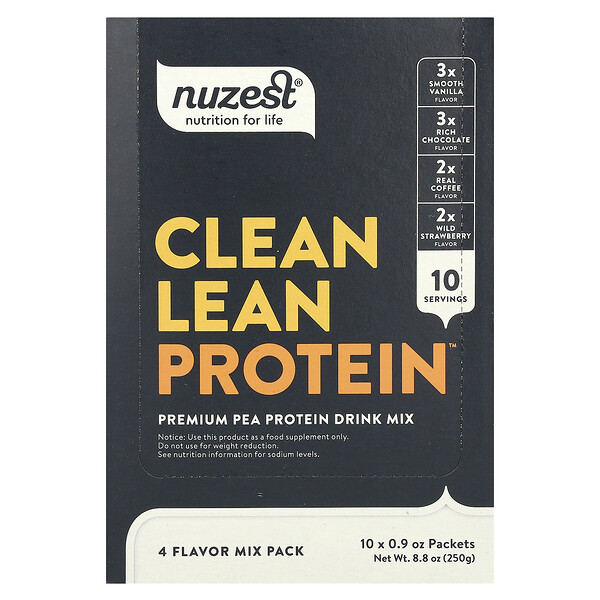 Clean Lean Protein, 4 Flavor Mix Pack, 10 Packets (Пакеты ), 0.9 oz (Унции) (25 g) Each Nuzest