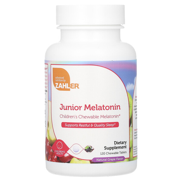 Junior Melatonin, Натуральный виноград, 120 жевательных таблеток Zahler
