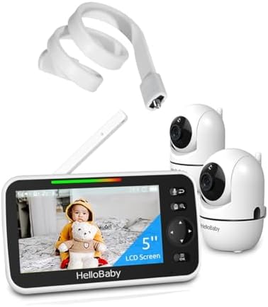 HelloBaby Upgrade 5-дюймовая радионяня с 2 камерами, аккумулятор на 26 часов, крепление для радионяни без инструментов и повреждений стены HelloBaby