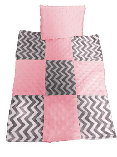 Комплект одеяла и подушек для куклы Cuddly Minky Chevron Patch, розовый Baby doll