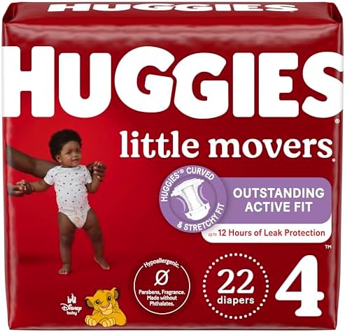 Huggies Size 4 Diapers, Little Movers Baby Diapers, Size 4 (22-37 lbs), 22 Count Huggies