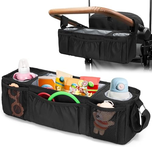 Поднос для закусок в коляске GRAOSO, совместимый с Wonderfold Wagon W4, легко очищаемая родительская консоль, совместимая с Keenz 7S +, аксессуары для коляски с 2 изолированными подстаканниками, черный GRAOSO