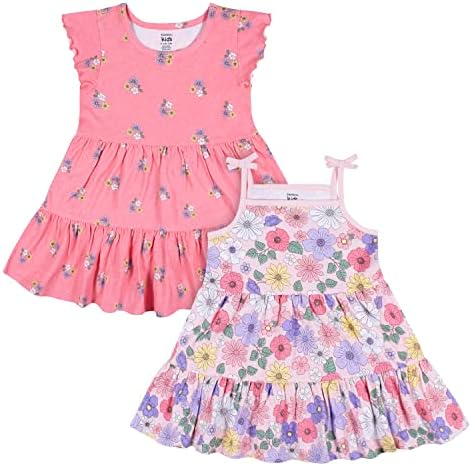 Комплект из 2 хлопковых платьев с короткими рукавами для маленьких девочек Gerber, розовый с цветочным принтом GERBER