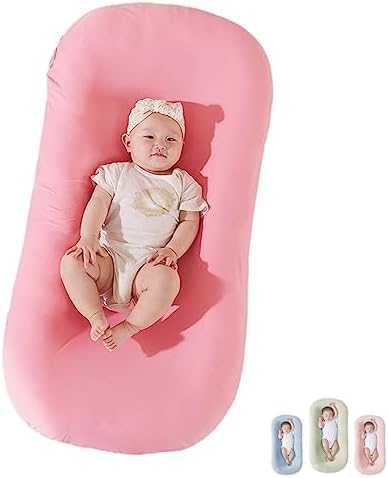 Детский шезлонг Saanerueen для новорожденных, подушка для шезлонга для новорожденных в возрасте 0–24 месяцев, дышащий шезлонг из мягкого органического хлопка для младенцев (розовый) Saanerueen