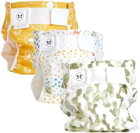 Honest Hybrid Cloth Diaper Covers with Pocket-Sling, Medium (12-25 lbs), Stops Nighttime Leaks, Use with Boosties Disposable Diaper Pad or Reusable Insert, 3 Pack of Cotton Muslin Covers Amazing Baby