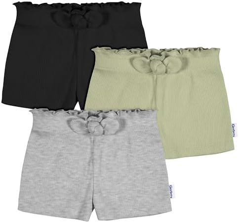 Комплект из 3 трикотажных шорт без застежки для малышей Gerber для девочек, серый вереск/зеленый/черный GERBER