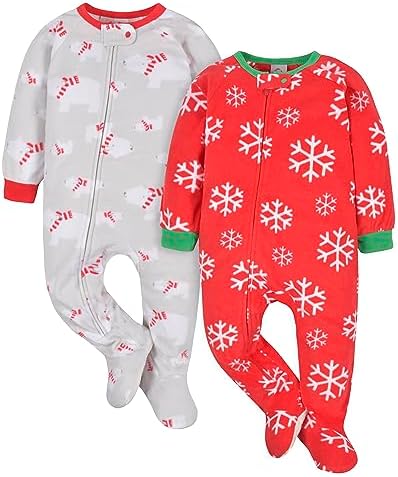 Комплект из 2 флисовых пижам нейтрального цвета со снежинками и медведем Gerber для малышей и малышей GERBER