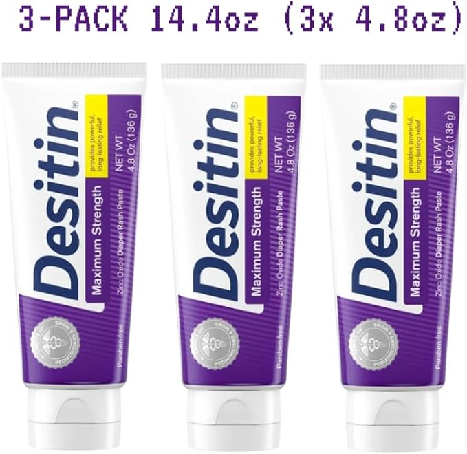 Desitin, 3 упаковки, детский крем от опрелостей максимальной силы с 40% оксидом цинка для лечения, облегчения и профилактики, гипоаллергенная паста без фталатов и парабенов, 14,4 унции от Vitasoul Generic