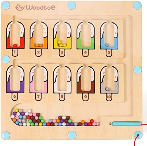 Игрушки Монтессори Woodtoe 3 в 1 для детей от 3 лет, обучающий магнитный лабиринт с цветами и цифрами, деревянная головоломка с цветными фигурами и цифрами, сортирующая игрушки для малышей, подарок для развития мелкой моторики дошкольного обучения Woodtoe