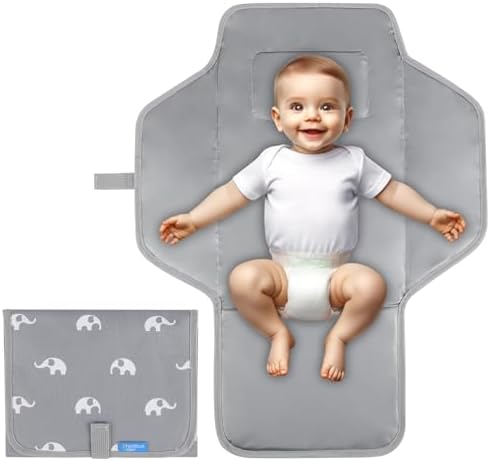 Portable Changing Pad Travel - Waterproof Compact Diaper Changing Mat with Built-in Pillow - Lightweight & Foldable Changing Station(Cute Elephant) PHOEBUS BABY