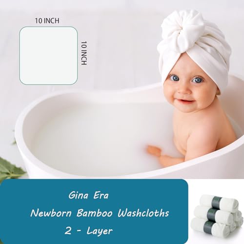 Детские мочалки, вискоза из бамбука — 2-слойное мягкое, впитывающее и гипоаллергенное банное полотенце для лица для новорожденных — 10 x 10 дюймов для девочек и мальчиков (белое) Gina Era