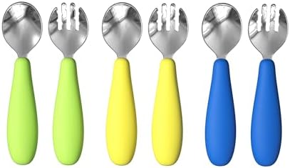 6 Packs Toddler Utensils, Kids Silverware Set with Silicone Handles, Children Independent Eating Cutlery Set Forks and Spoons (Green Yellow Blue) Yahaa