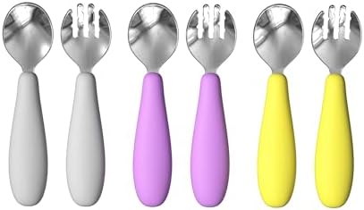 6 Packs Toddler Utensils, Kids Silverware Set with Silicone Handles, Children Independent Eating Cutlery Set Forks and Spoons (Green Yellow Blue) Yahaa