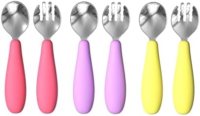 YAHAA 6 Packs Toddler Utensils, Kids Silverware Set with Silicone Handles, Children Independent Eating Cutlery Set Forks and Spoons (Red Purple Yellow) Yahaa