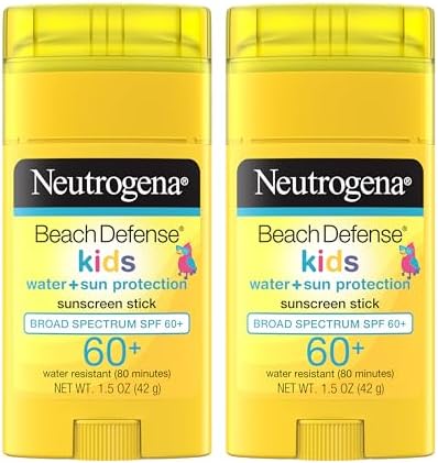 Neutrogena Beach Defense Kids Sunscreen Stick, водостойкий солнцезащитный крем для детей, SPF 60+ широкого спектра действия для защиты от солнца UVA/UVB, солнцезащитный крем без оксибензона, двойная упаковка, 2 x 1,5 унции Neutrogena